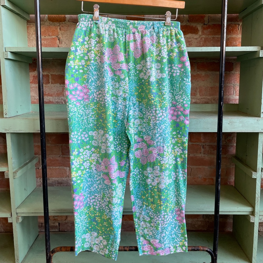 Vintage floral elastic waist pants